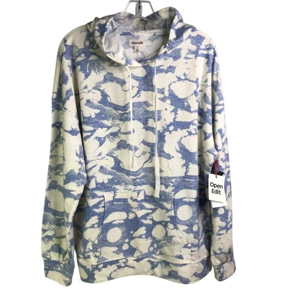 Open Edit Sweatshirt Hoodie Womens S White Blue Tie-Dye‎ Cotton free spirit